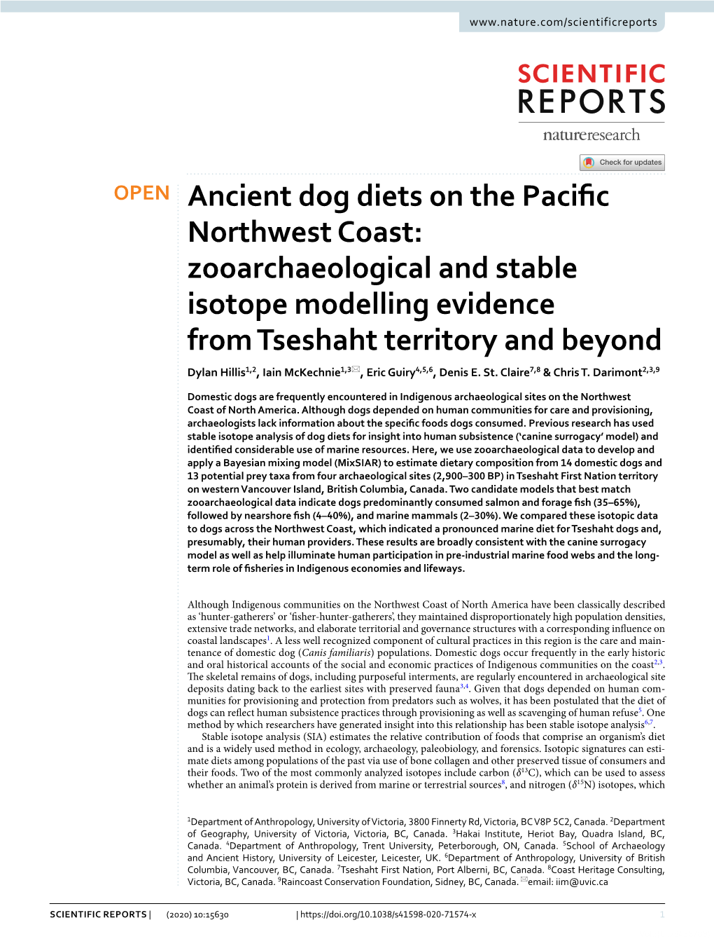 Ancient Dog Diets on the Pacific Northwest Coast: Zooarchaeological and Stable Isotope Modelling Evidence from Tseshaht Territor