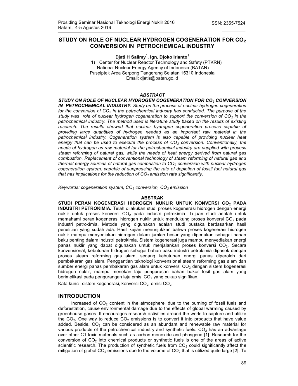 Study on Role of Nuclear Hydrogen Cogeneration for Co2 Conversion in Petrochemical Industry Introduction