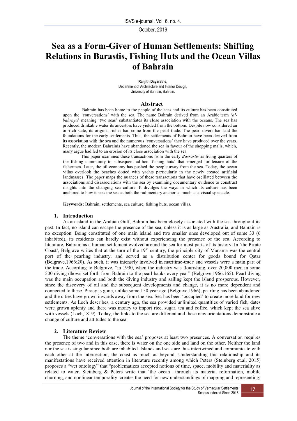 Shifting Relations in Barastis, Fishing Huts and the Ocean Villas of Bahrain