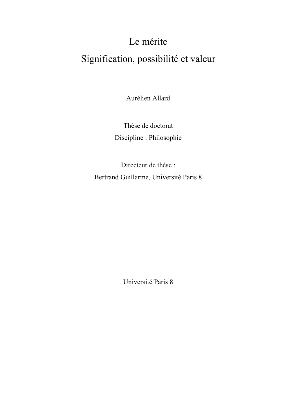 Le Mérite Signification, Possibilité Et Valeur