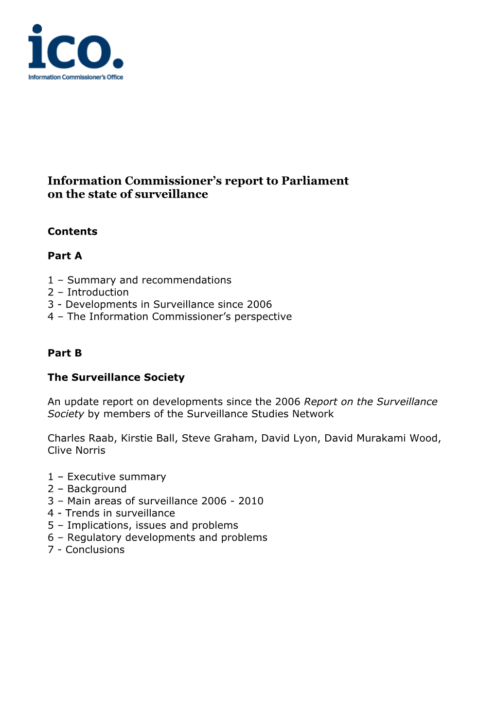 Information Commissioner's Report to Parliament on the State of Surveillance