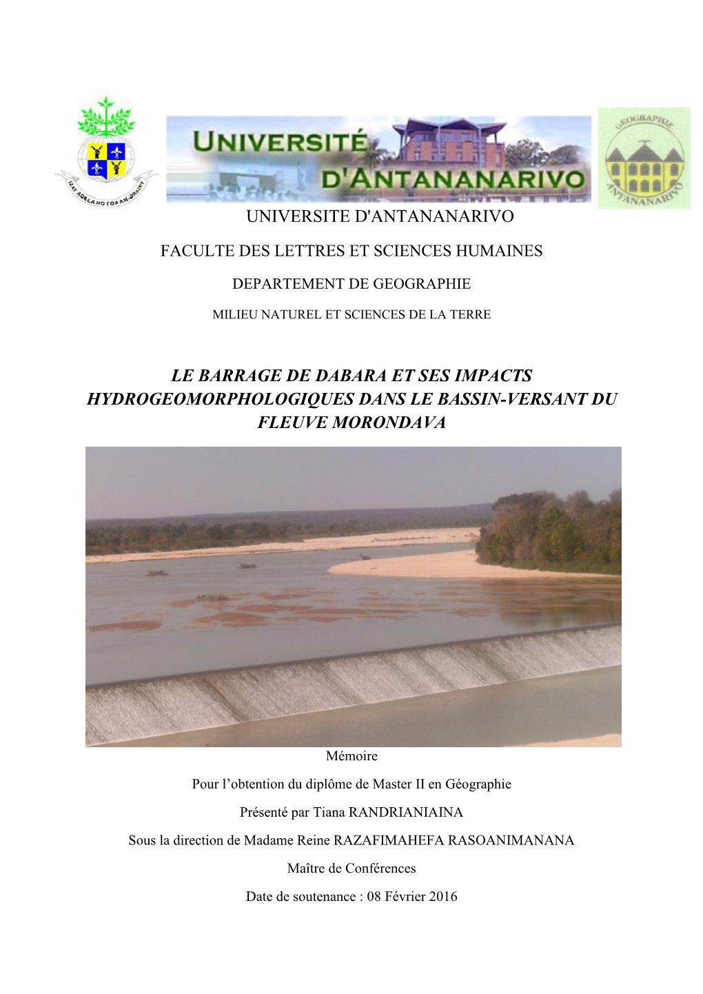 Universite D'antananarivo Le Barrage De Dabara Et Ses