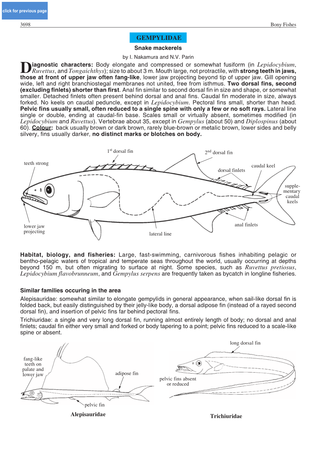 GEMPYLIDAE Snake Mackerels by I