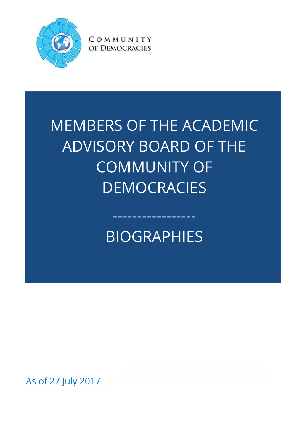 Members of the Academic Advisory Board of the Community of Democracies