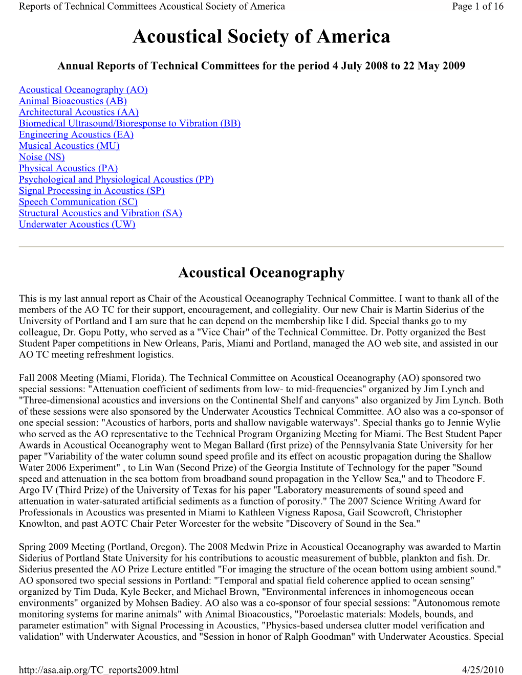 Acoustical Society of America Page 1 of 16 Acoustical Society of America