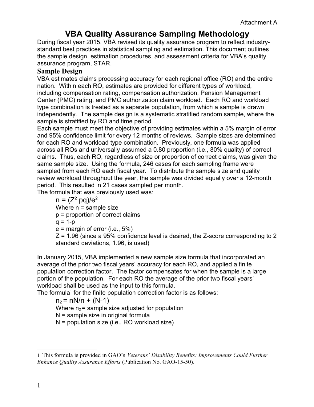 VBA Quality Assurance Sampling Methodology