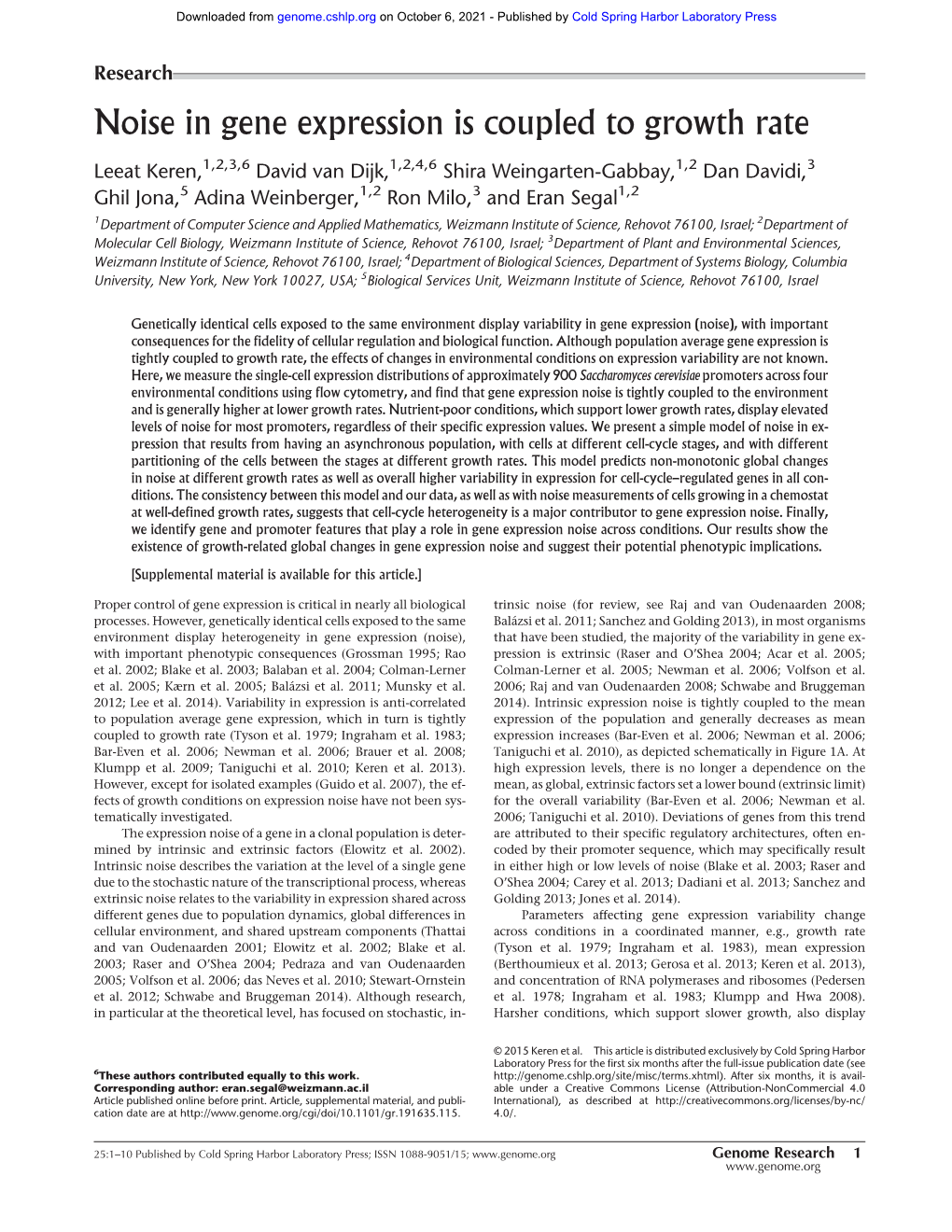 Noise in Gene Expression Is Coupled to Growth Rate