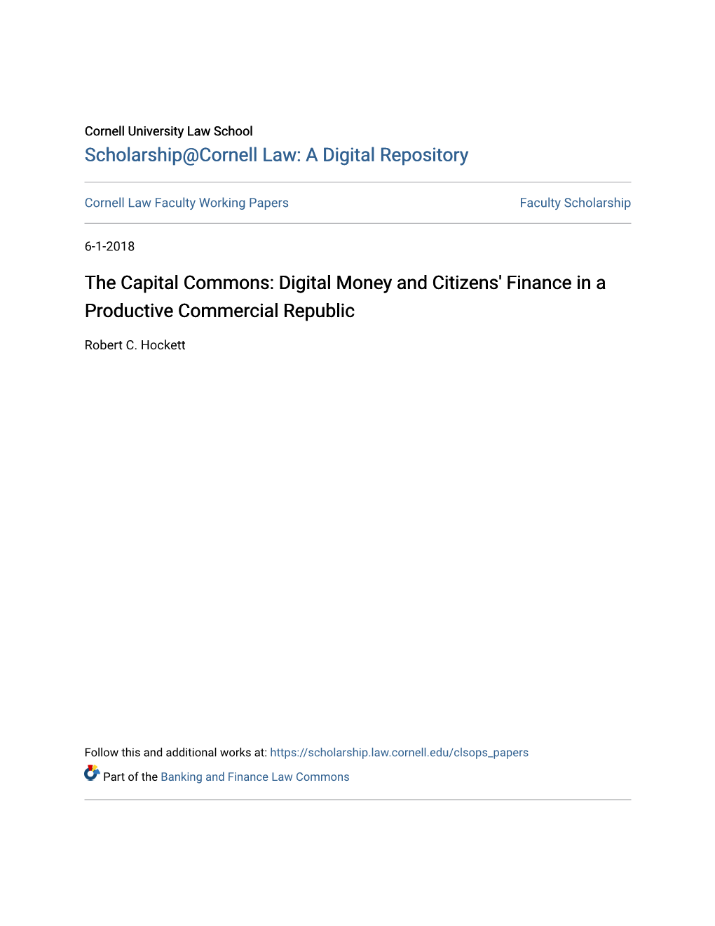 Digital Money and Citizens' Finance in a Productive Commercial Republic