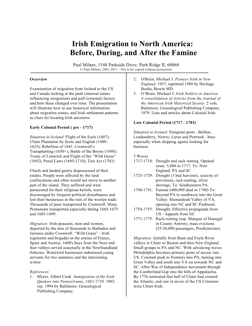 Irish Emigration to North America: Before, During, and After the Famine