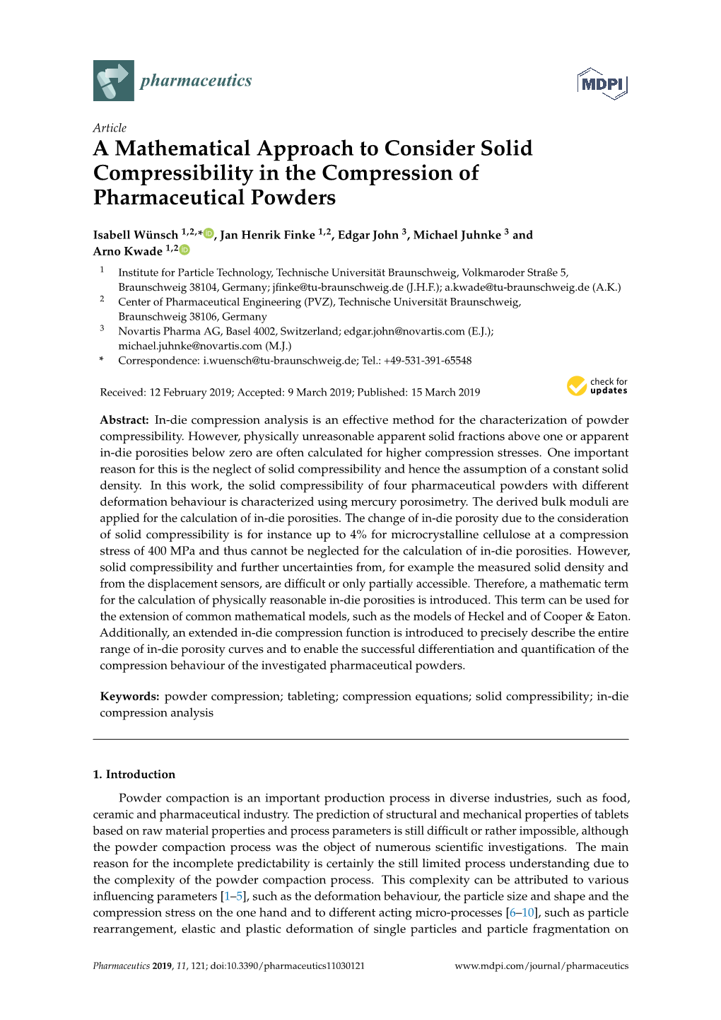 A Mathematical Approach to Consider Solid Compressibility in the Compression of Pharmaceutical Powders