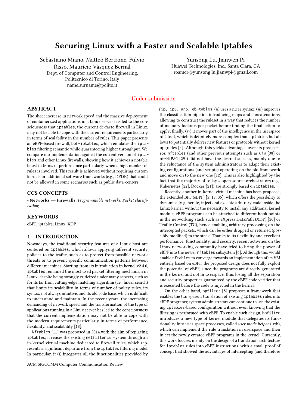 Securing Linux with a Faster and Scalable Iptables