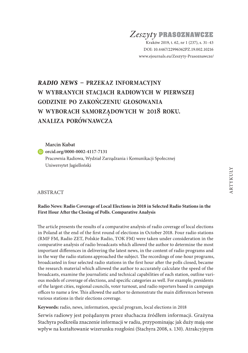 Radio News – Przekaz Informacyjny W Wybranych Stacjach Radiowych W