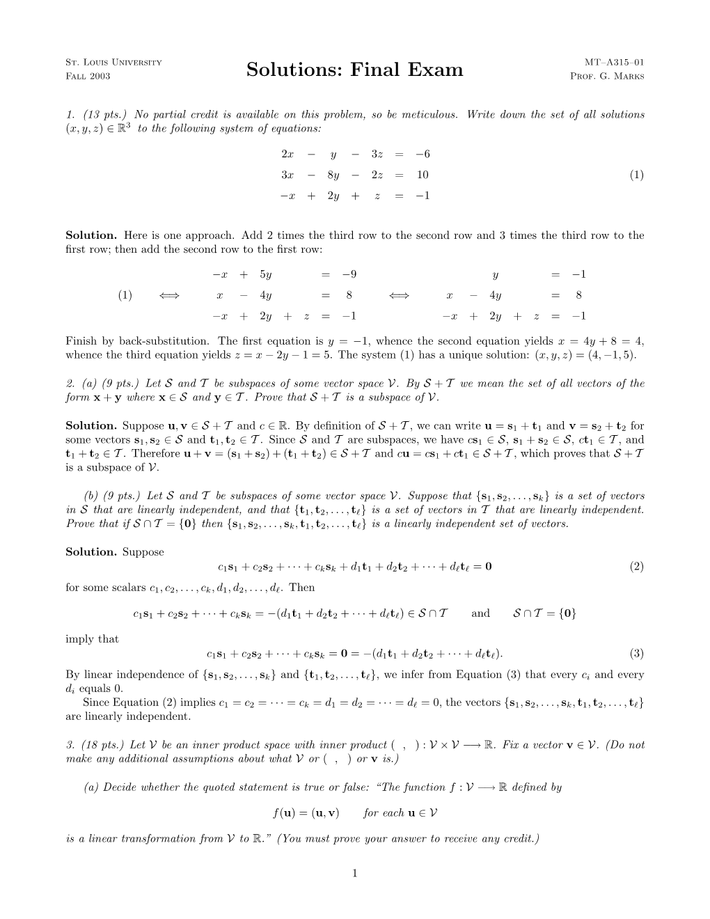 Solutions: Final Exam Prof