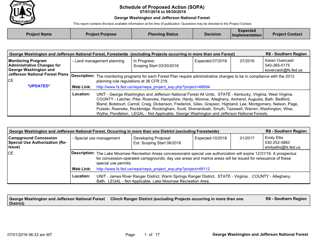 Schedule of Proposed Action (SOPA)