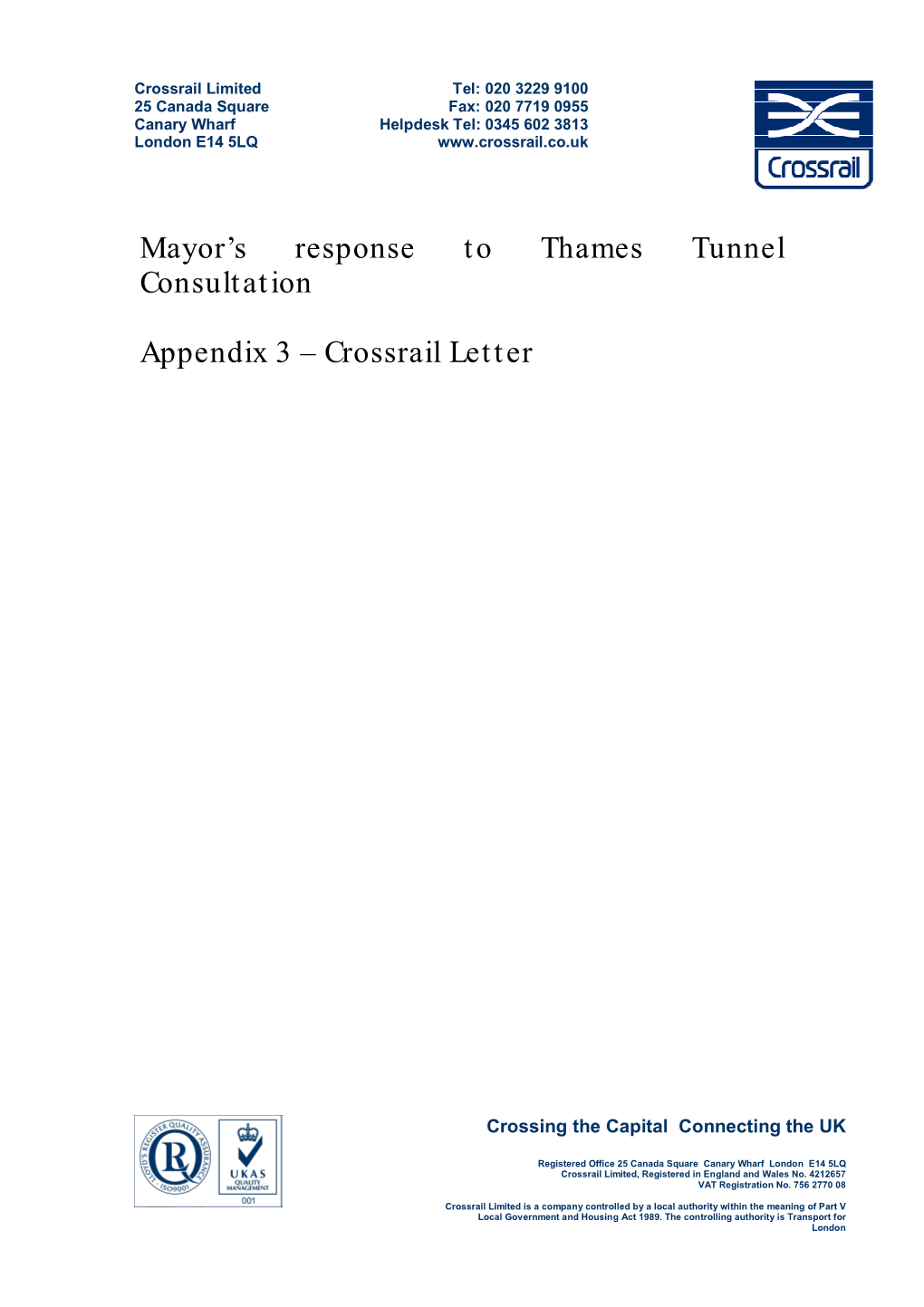 Mayor's Response to Thames Tunnel Consultation