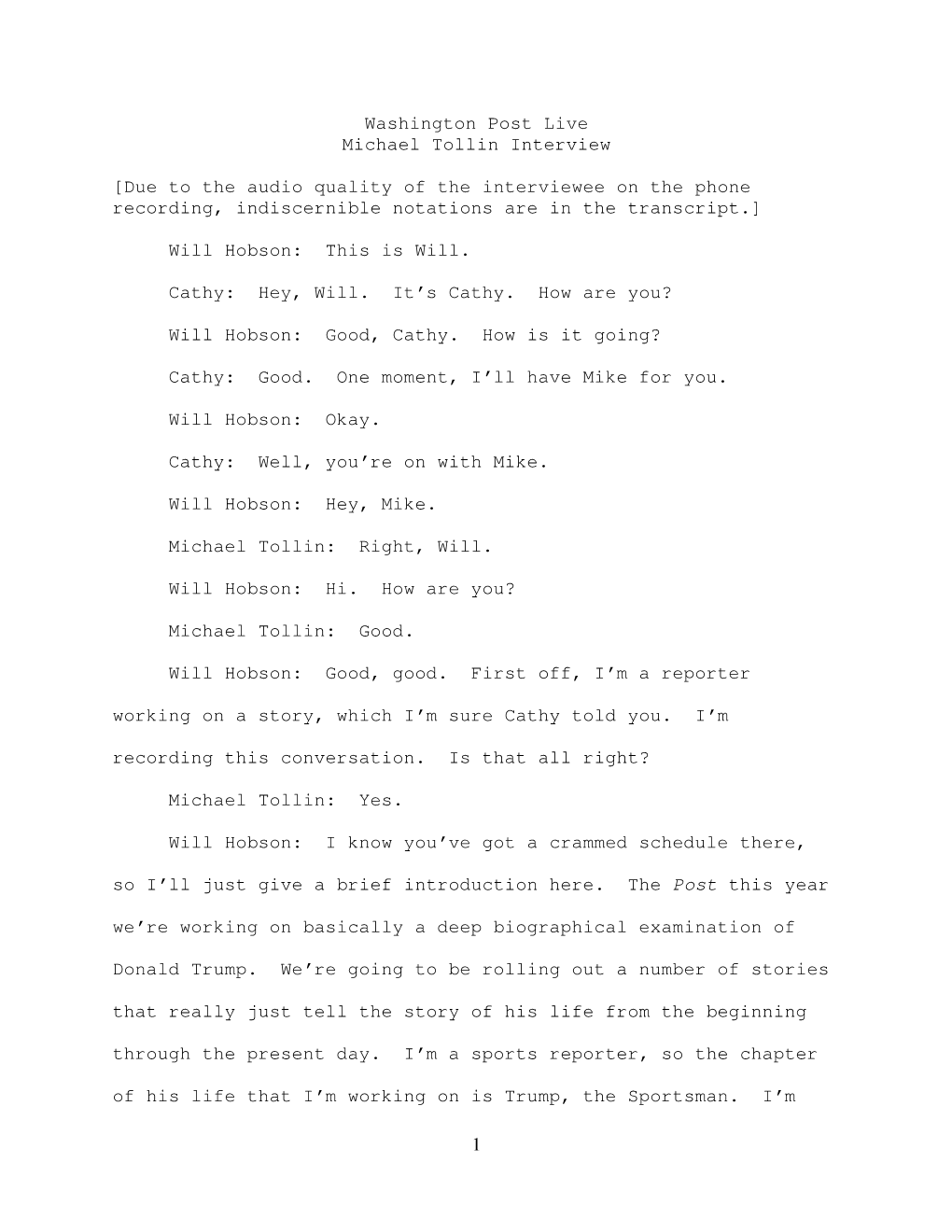 Interview Transcripts Michael Tollin