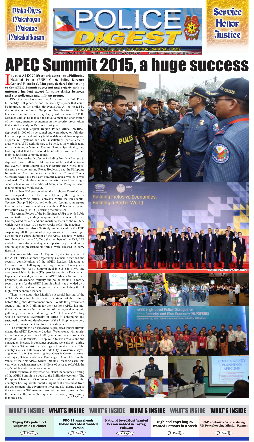 APEC Summit 2015, a Huge Success N a Post-APEC 2015 Scenario Assessment, Philippine National Police (PNP) Chief, Police Director Igeneral Ricardo C