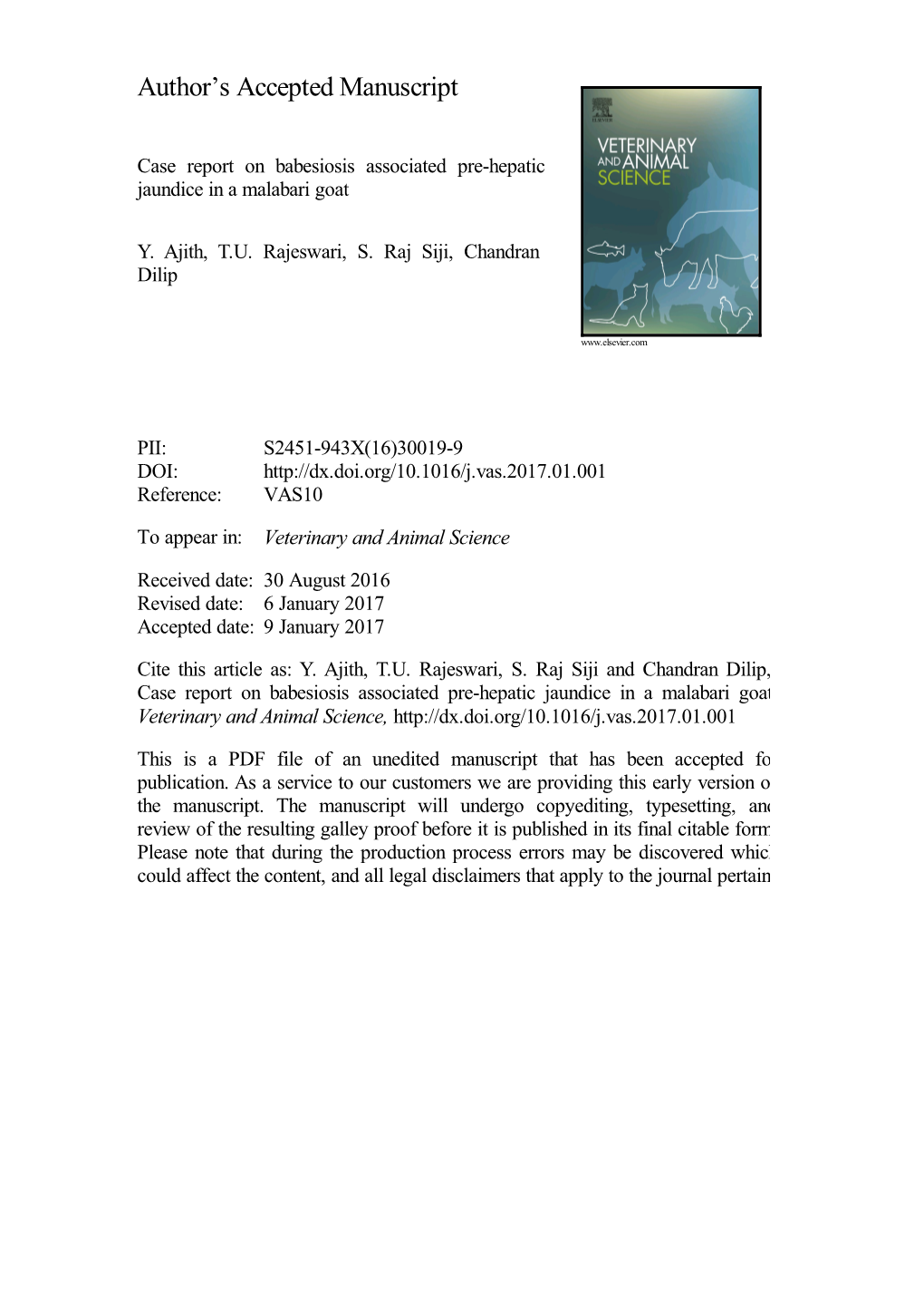 Case Report on Babesiosis Associated Pre-Hepatic Jaundice in a Malabari Goat