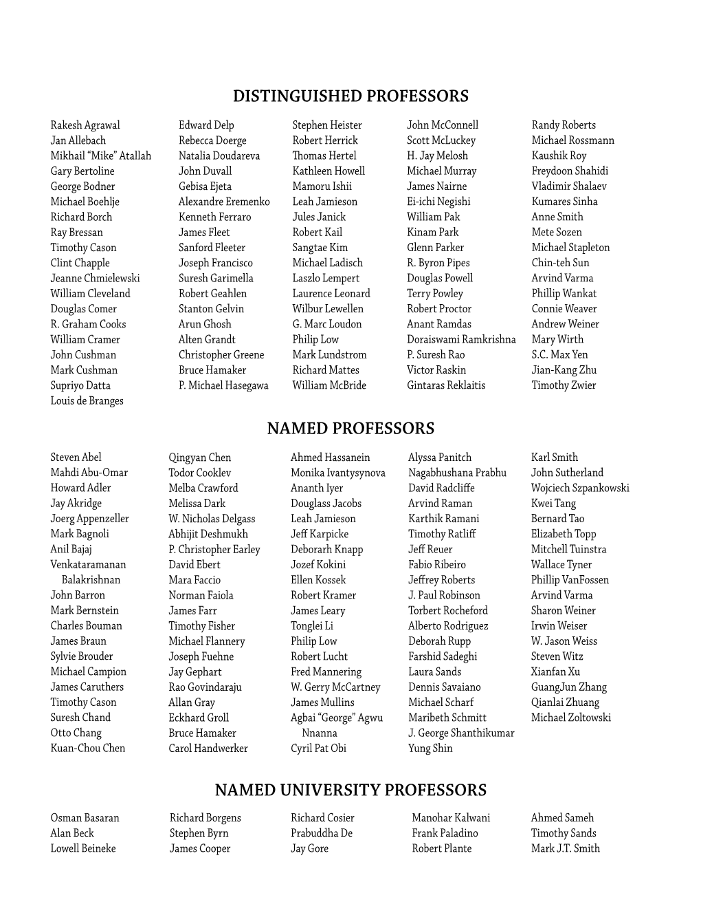 DISTINGUISHED PROFESSORS Named PROFESSORS Named