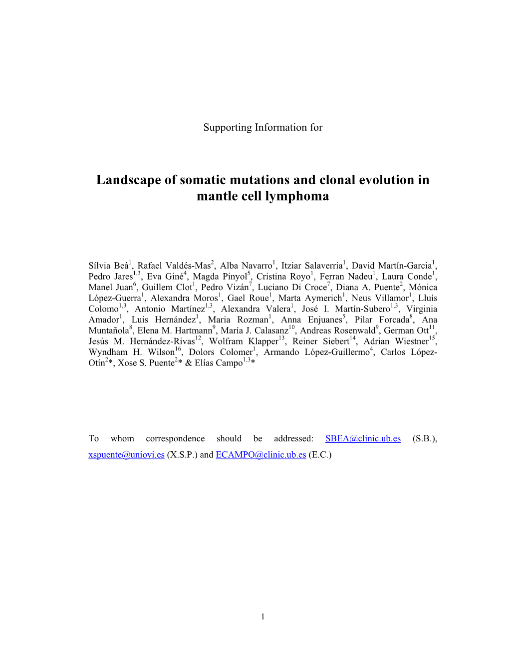 Landscape of Somatic Mutations and Clonal Evolution in Mantle Cell Lymphoma