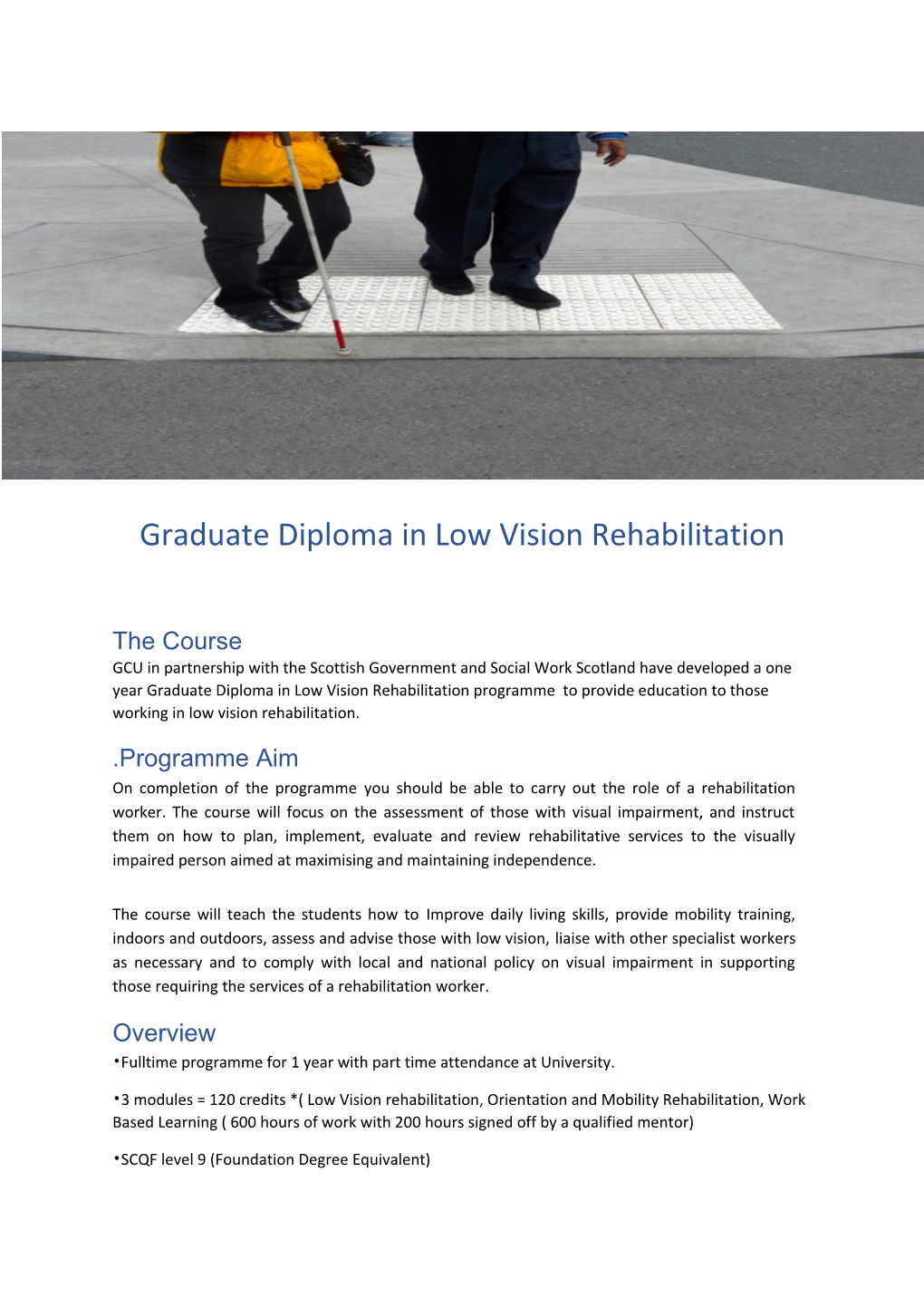 Graduate Diploma in Low Vision Rehabilitation