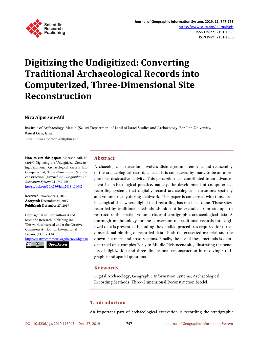 Converting Traditional Archaeological Records Into Computerized, Three-Dimensional Site Reconstruction