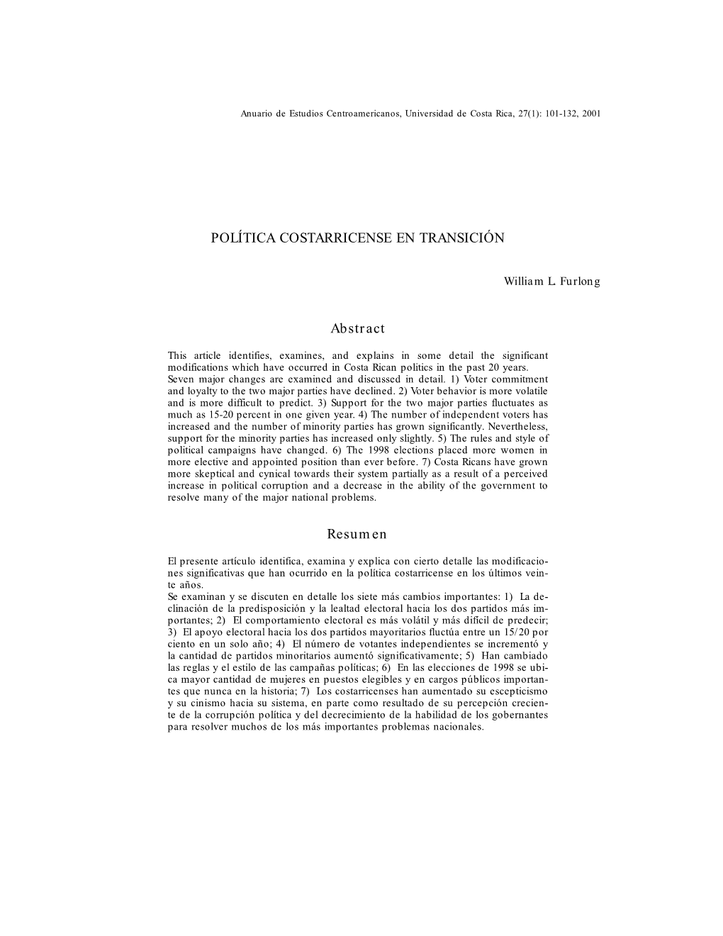 Política Costarricense En Transición