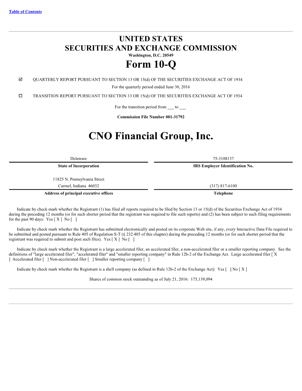 Form 10-Q CNO Financial Group, Inc