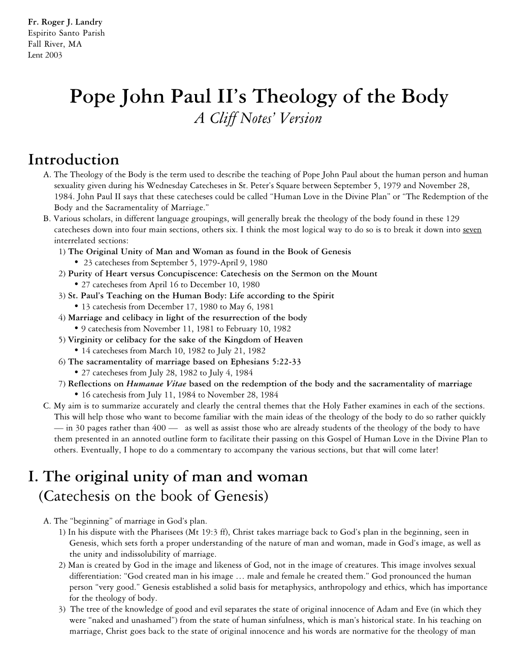 Pope John Paul II's Theology of the Body