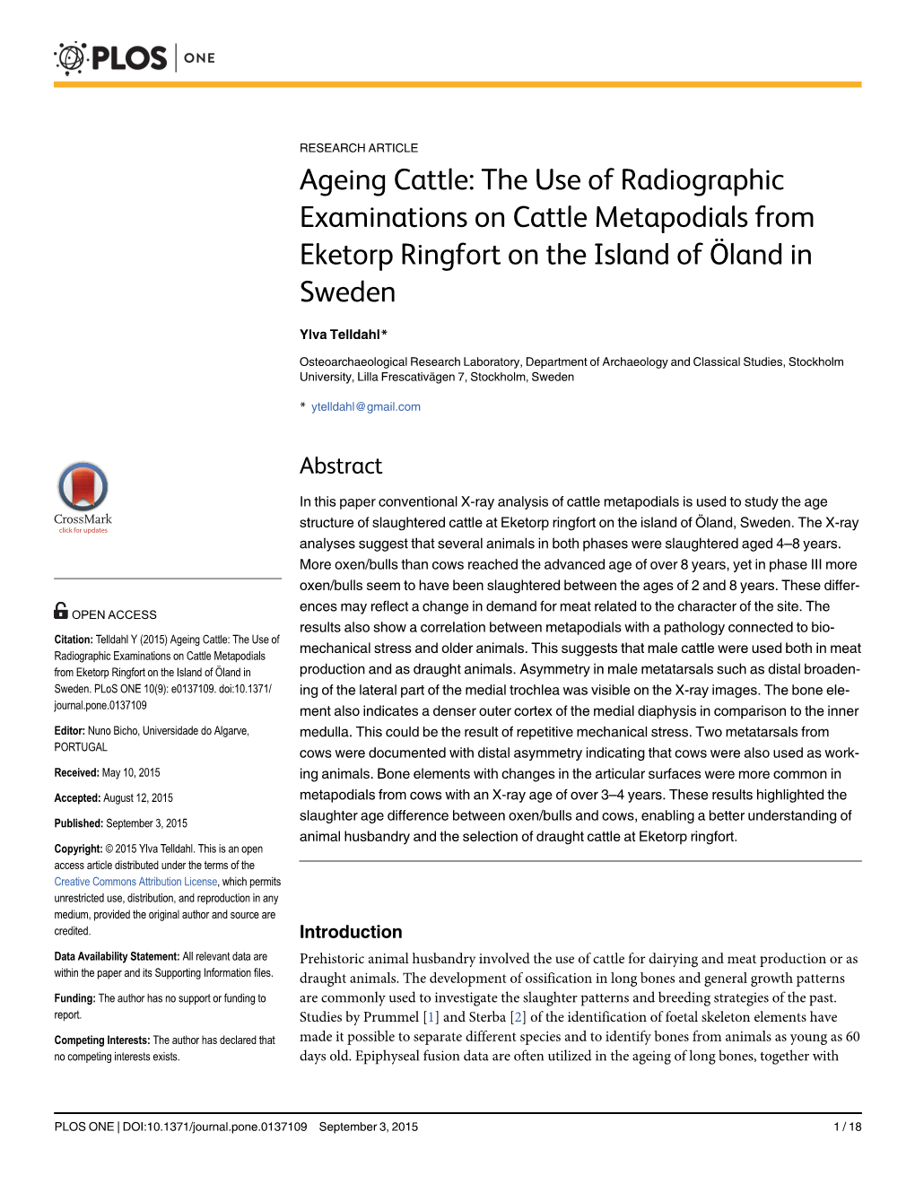 The Use of Radiographic Examinations on Cattle Metapodials from Eketorp Ringfort on the Island of Öland in Sweden
