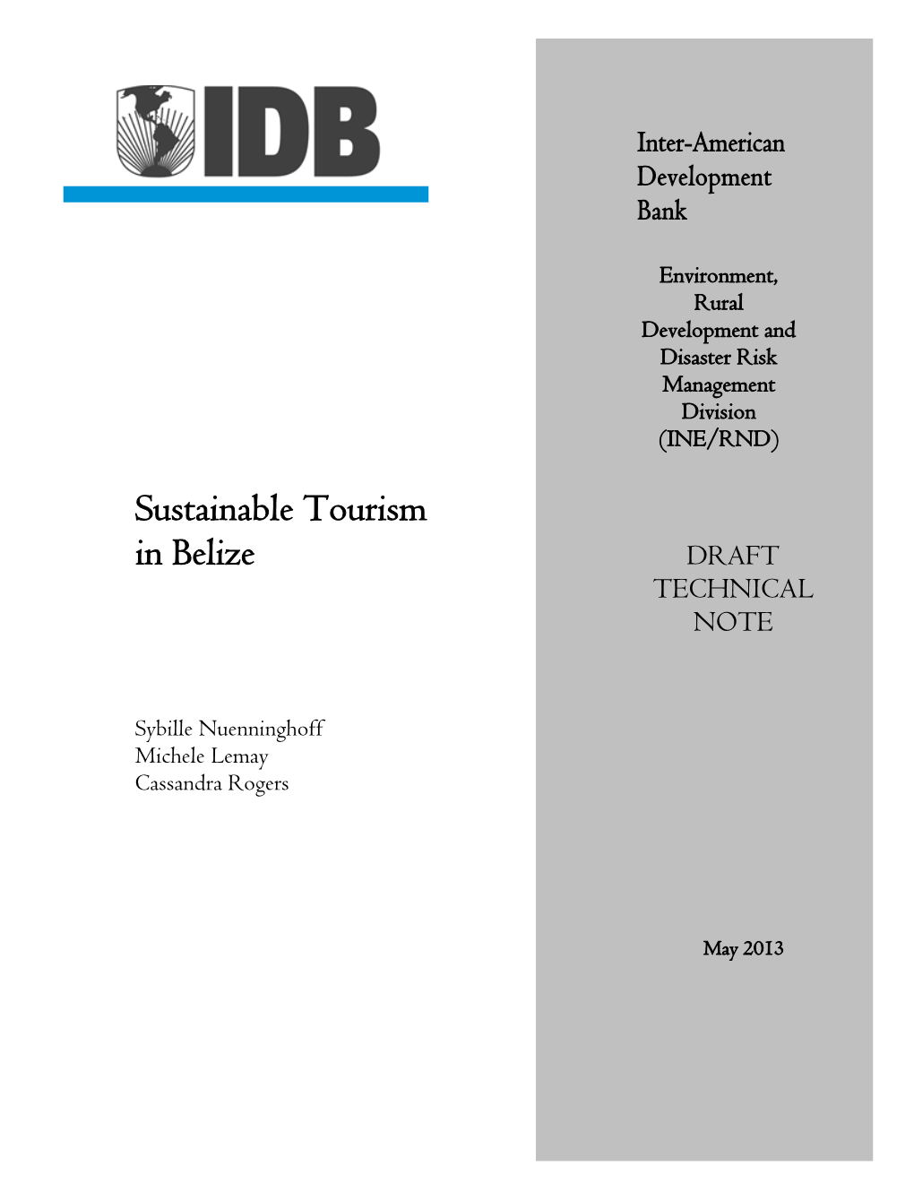 Sustainable Tourism in Belize DRAFT TECHNICAL NOTE