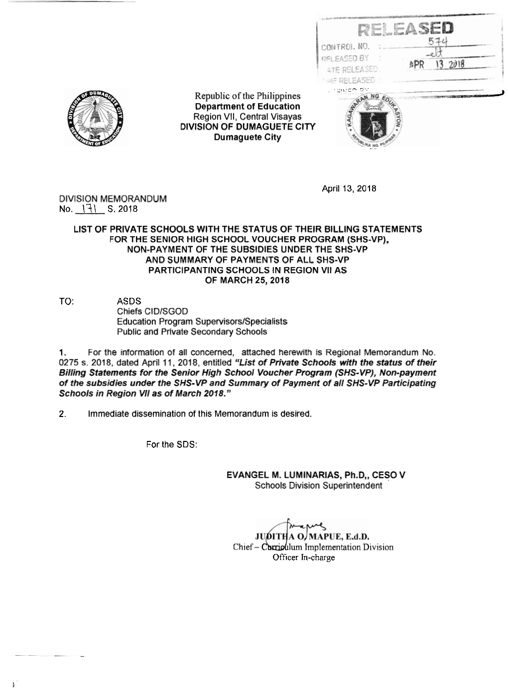 Republic of the Philippines 2 Department of Education Region VII, Central Visayas DIVISION of DUMAGUETE CITY Dumaguete City