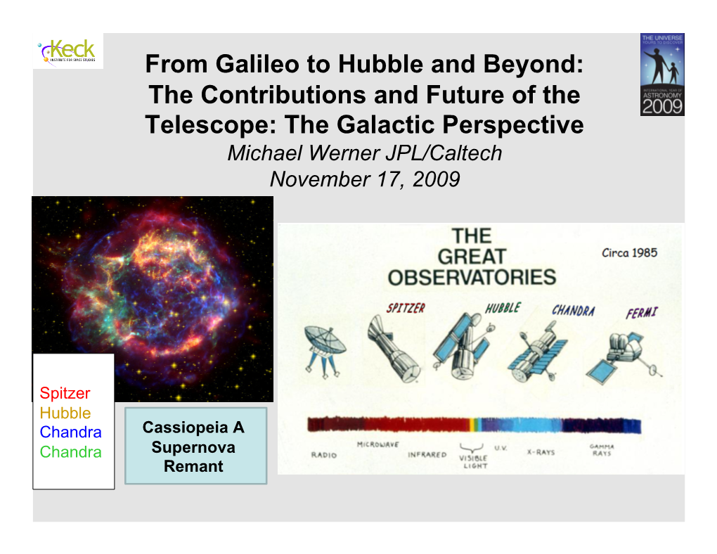 From Galileo to Hubble and Beyond: the Contributions and Future of the Telescope: the Galactic Perspective Michael Werner JPL/Caltech November 17, 2009