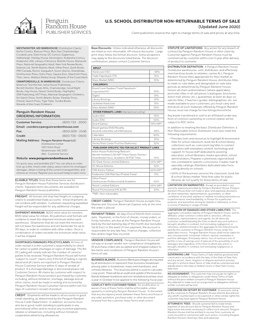 Us School Distributor Non-Returnable Terms of Sale