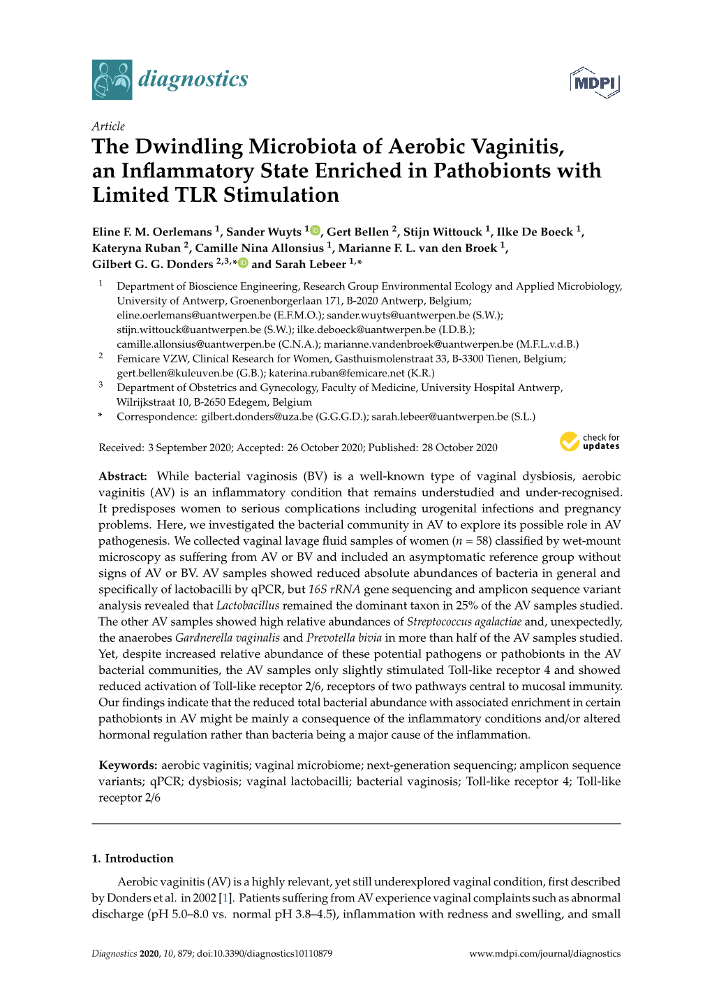 The Dwindling Microbiota of Aerobic Vaginitis, an Inflammatory State