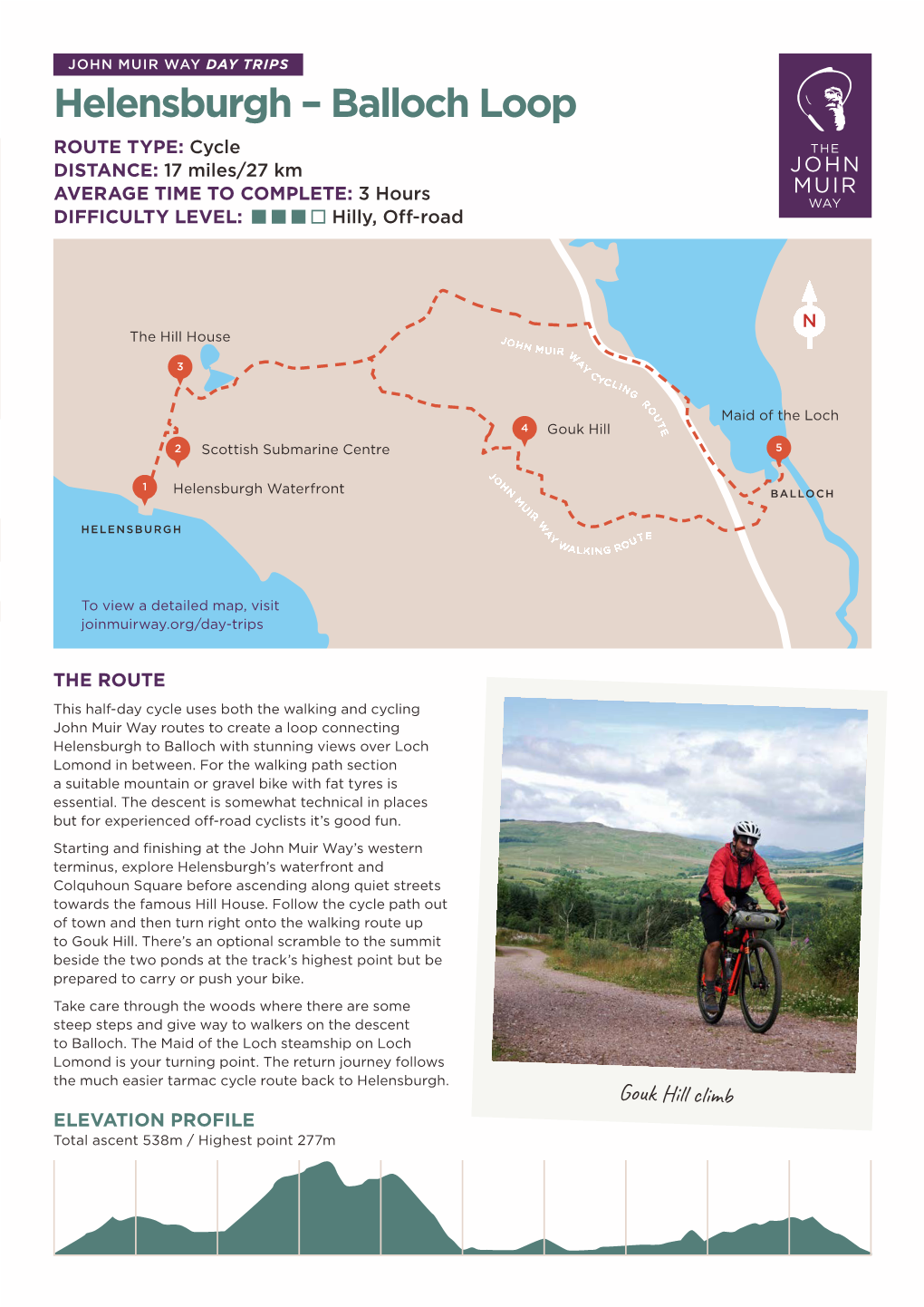 Helensburgh – Balloch Loop ROUTE TYPE: Cycle DISTANCE: 17 Miles/27 Km AVERAGE TIME to COMPLETE: 3 Hours DIFFICULTY LEVEL: Hilly, Off-Road