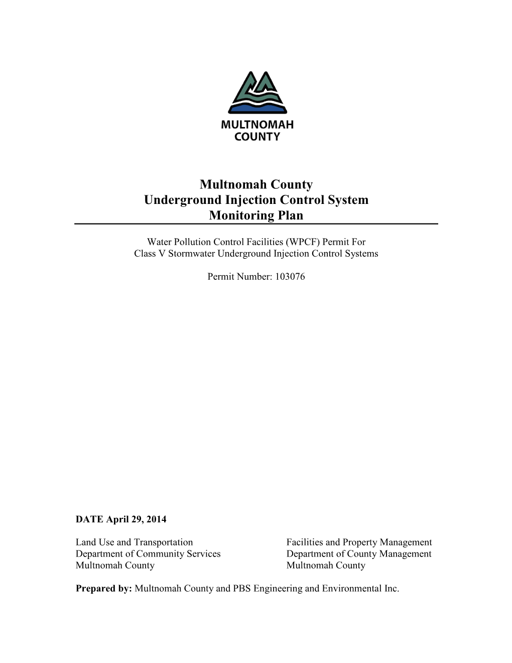 Multnomah County Underground Injection Control System Monitoring Plan