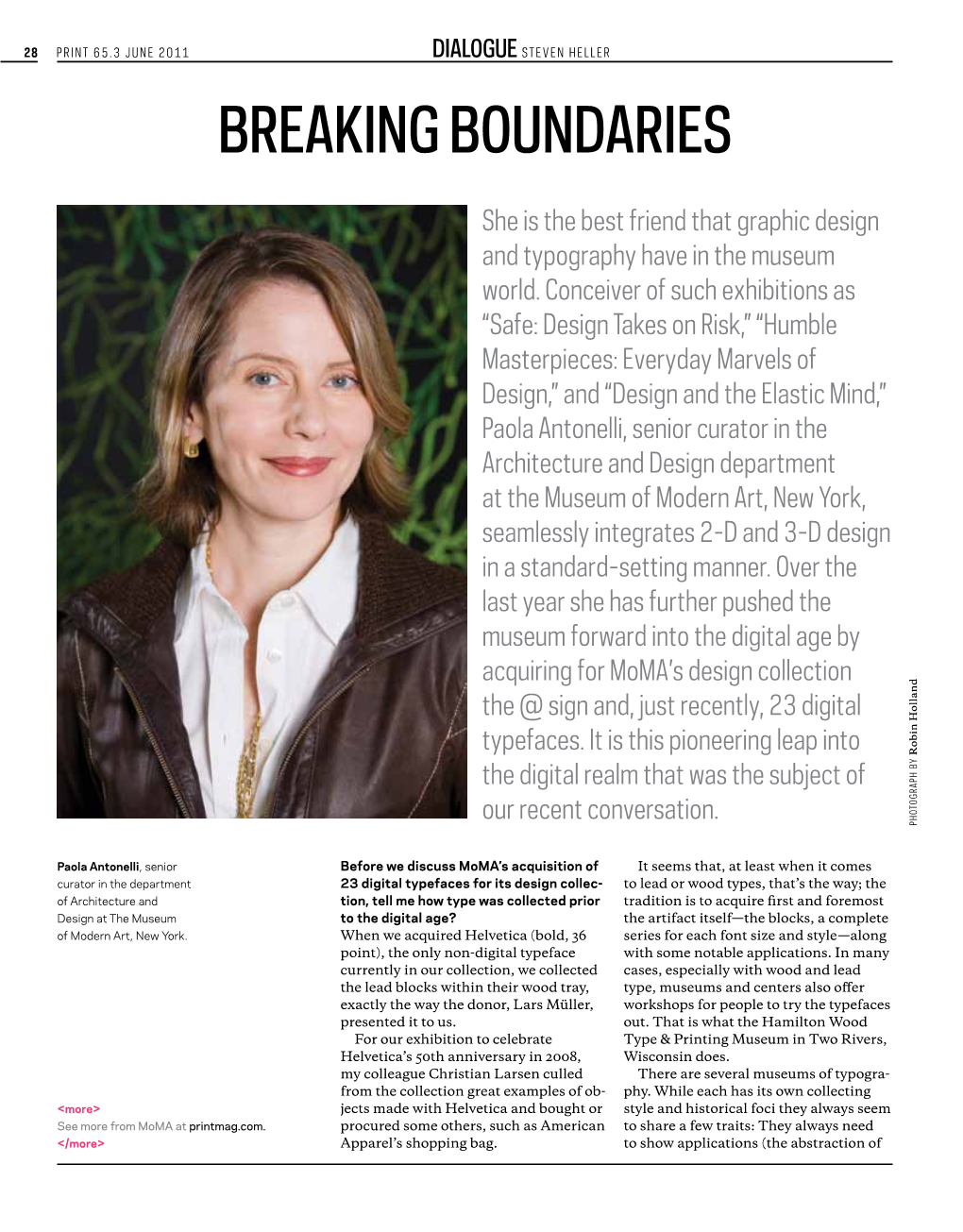 June 2011 Breaking Boundaries, Paola Antonelli