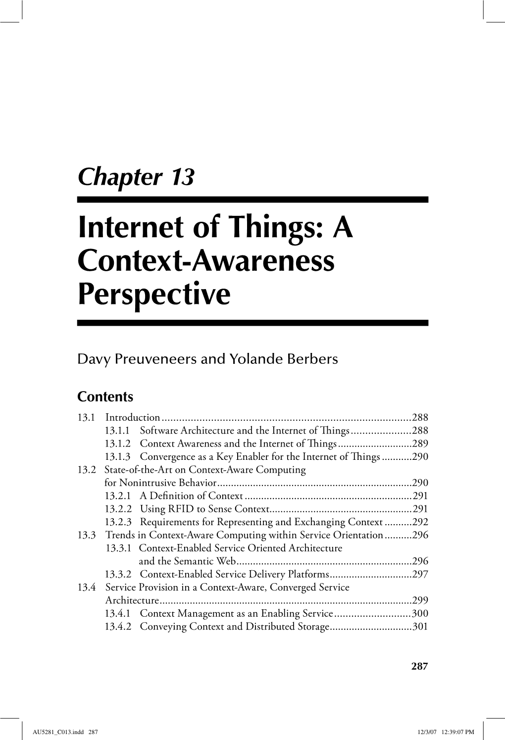 Internet of Things: a Context-Awareness Perspective