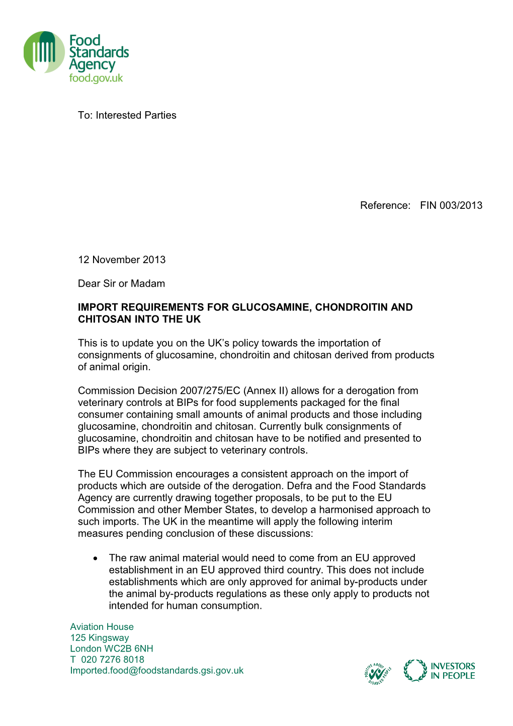 Import Requirements for Glucosamine, Chondroitin and Chitosan Into the UK