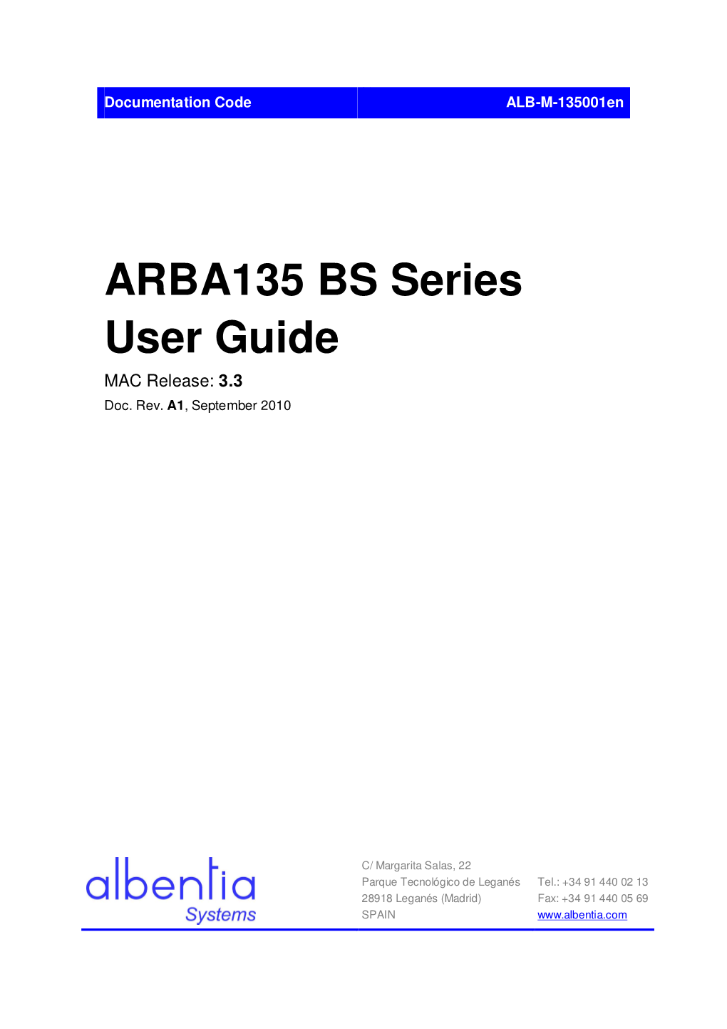 ARBA135 BS Series User Guide MAC Release: 3.3 Doc