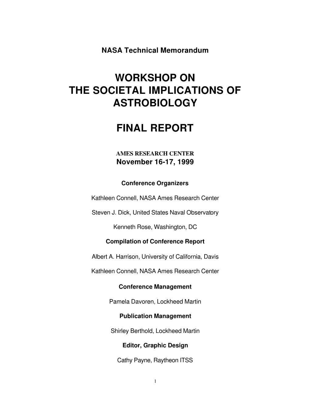 Workshop on the Societal Implications of Astrobiology