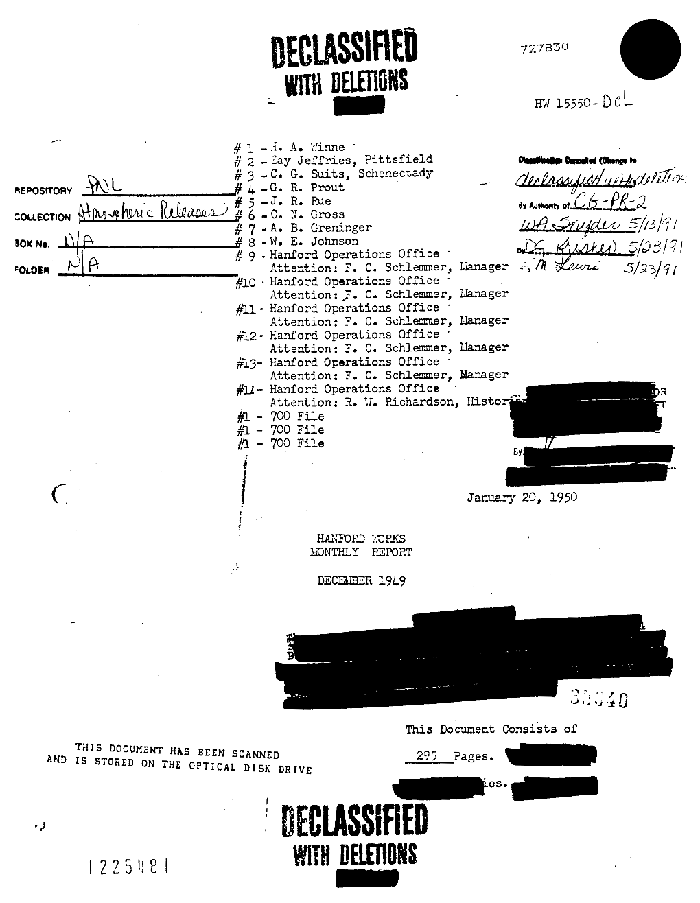 L225ke I DECLASSIFIED H?I 15559- Dne Tam Ofsmcs January 20, 1950