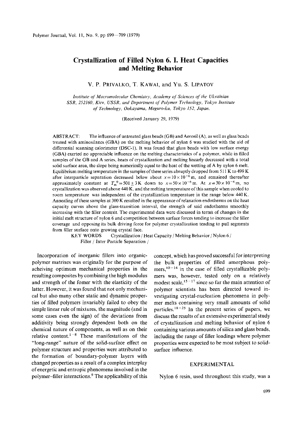 Crystallization of Filled Nylon 6. I. Heat Capacities and Melting Behavior