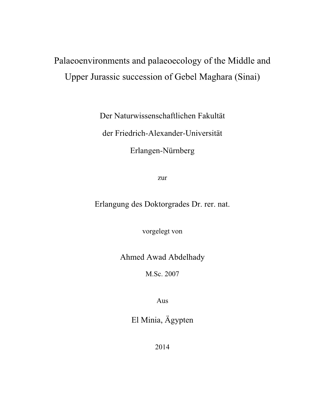 Palaeoenvironments and Palaeoecology of the Middle and Upper Jurassic Succession of Gebel Maghara (Sinai)