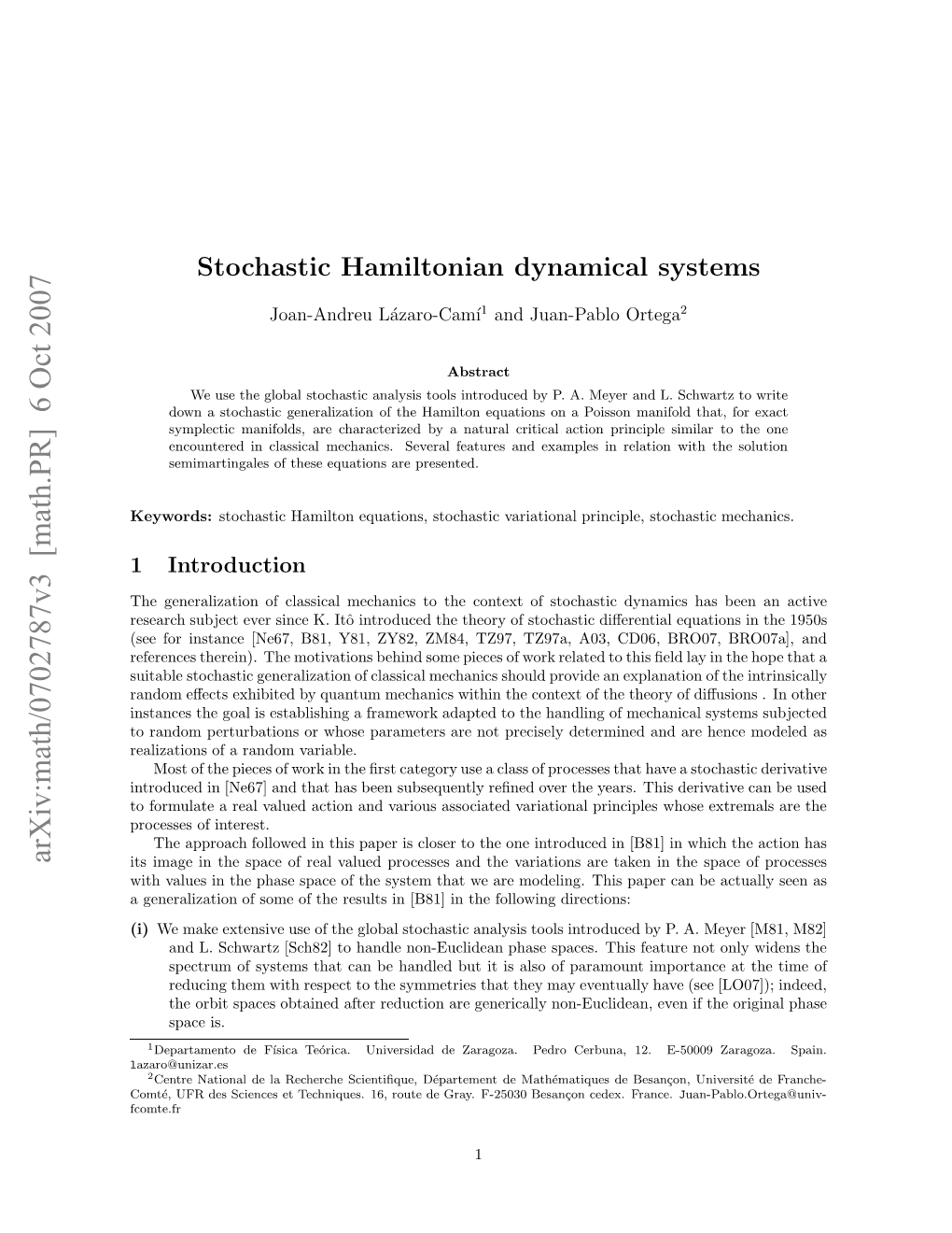 Arxiv:Math/0702787V3 [Math.PR] 6 Oct 2007 Ote F E Cecse Ehius 6 Ot Ega.F- Gray