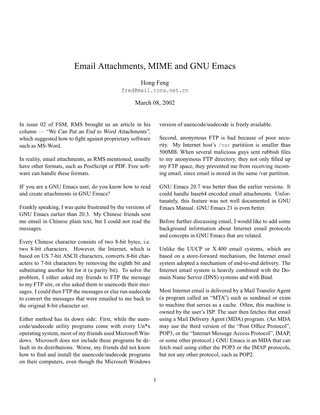 Email Attachments, MIME and GNU Emacs