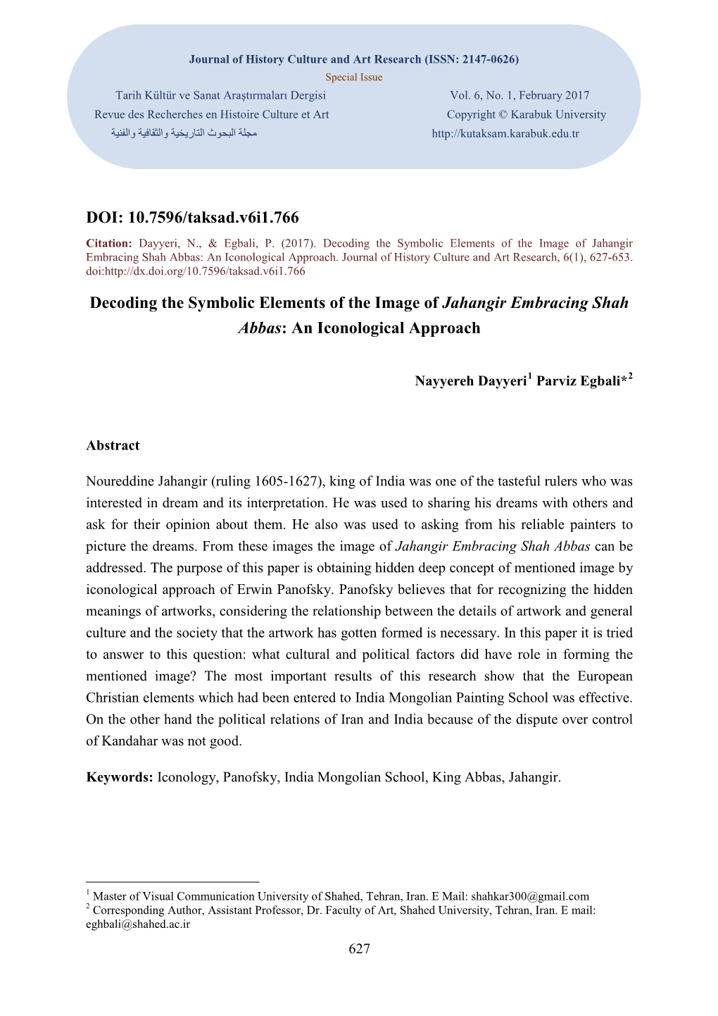 Decoding the Symbolic Elements of the Image of Jahangir Embracing Shah Abbas: an Iconological Approach