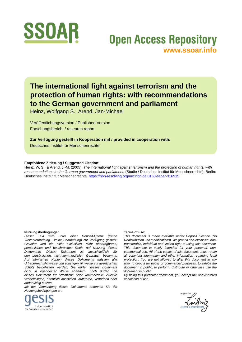 The International Fight Against Terrorism and the Protection of Human Rights