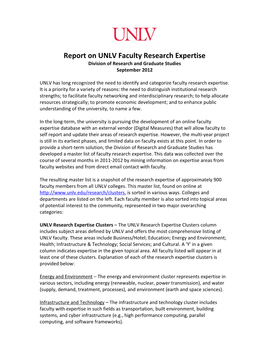 Identifying UNLV Faculty Research Expertise